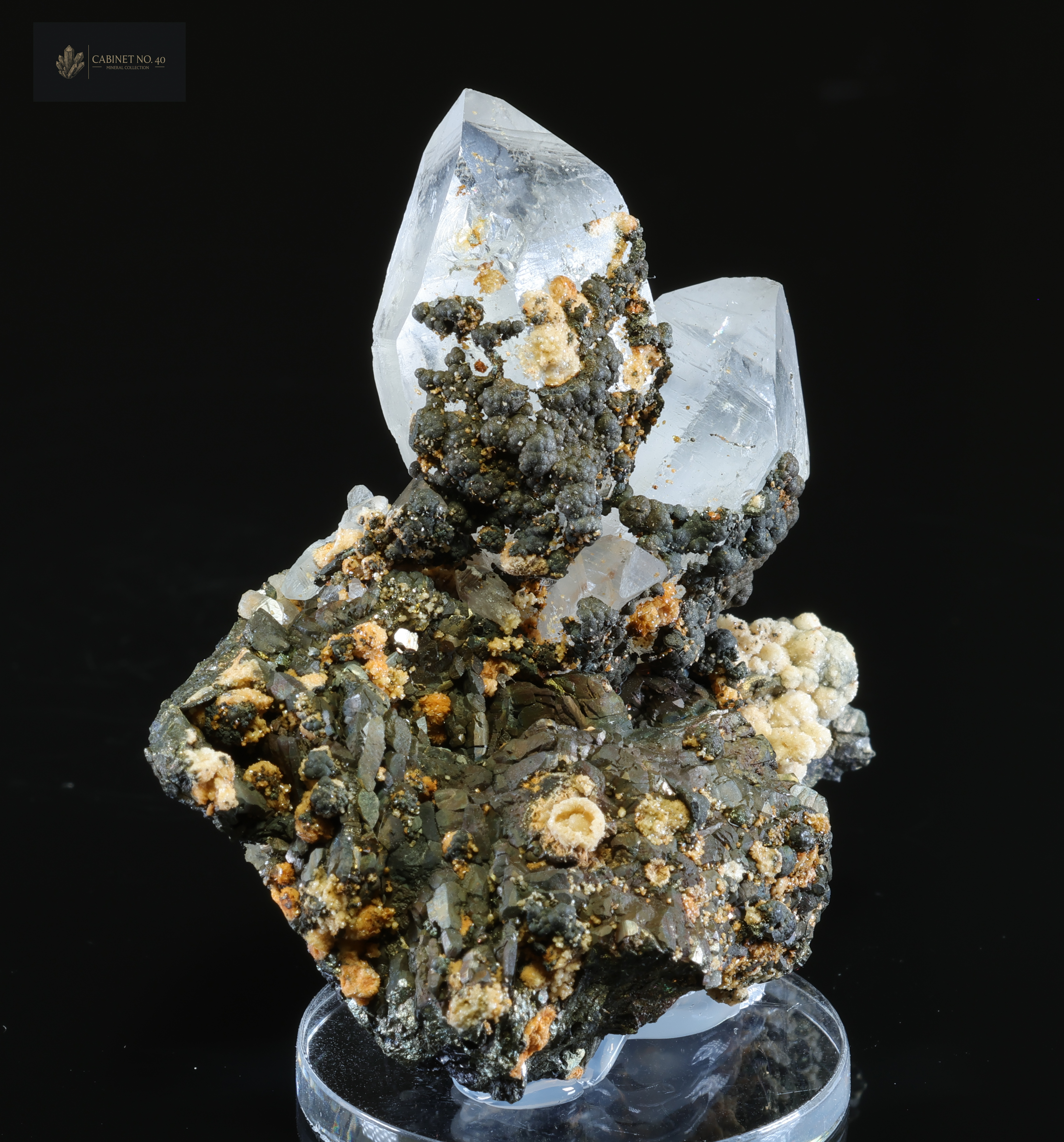 Quartz with pseudomorphs of marcasite after pyrite, siderite, and goethite - Cavnic Mine, Cavnic, Maramureș County, Romania