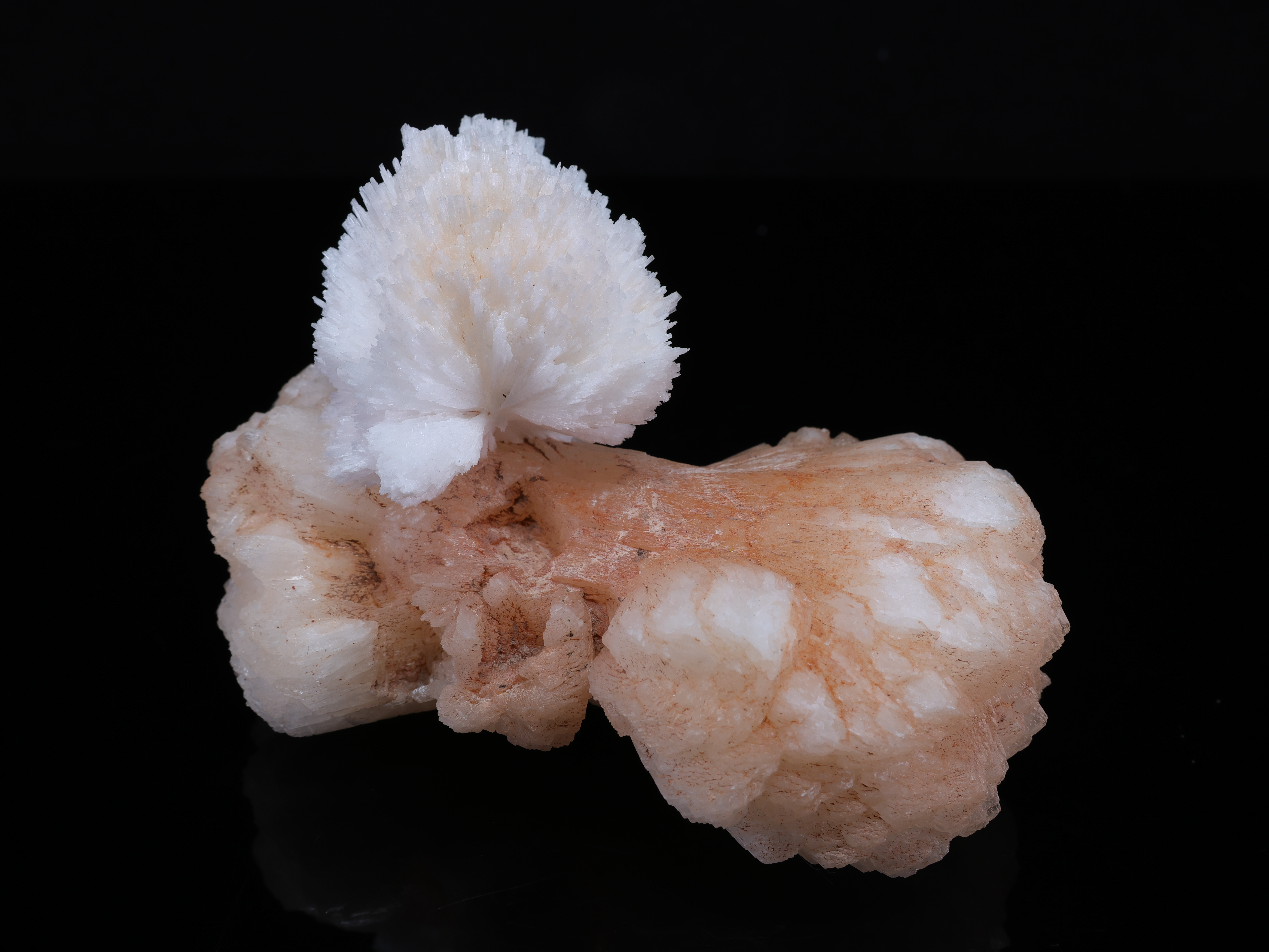 White needle-like Mordenite on Stellerite from Wagholi in India