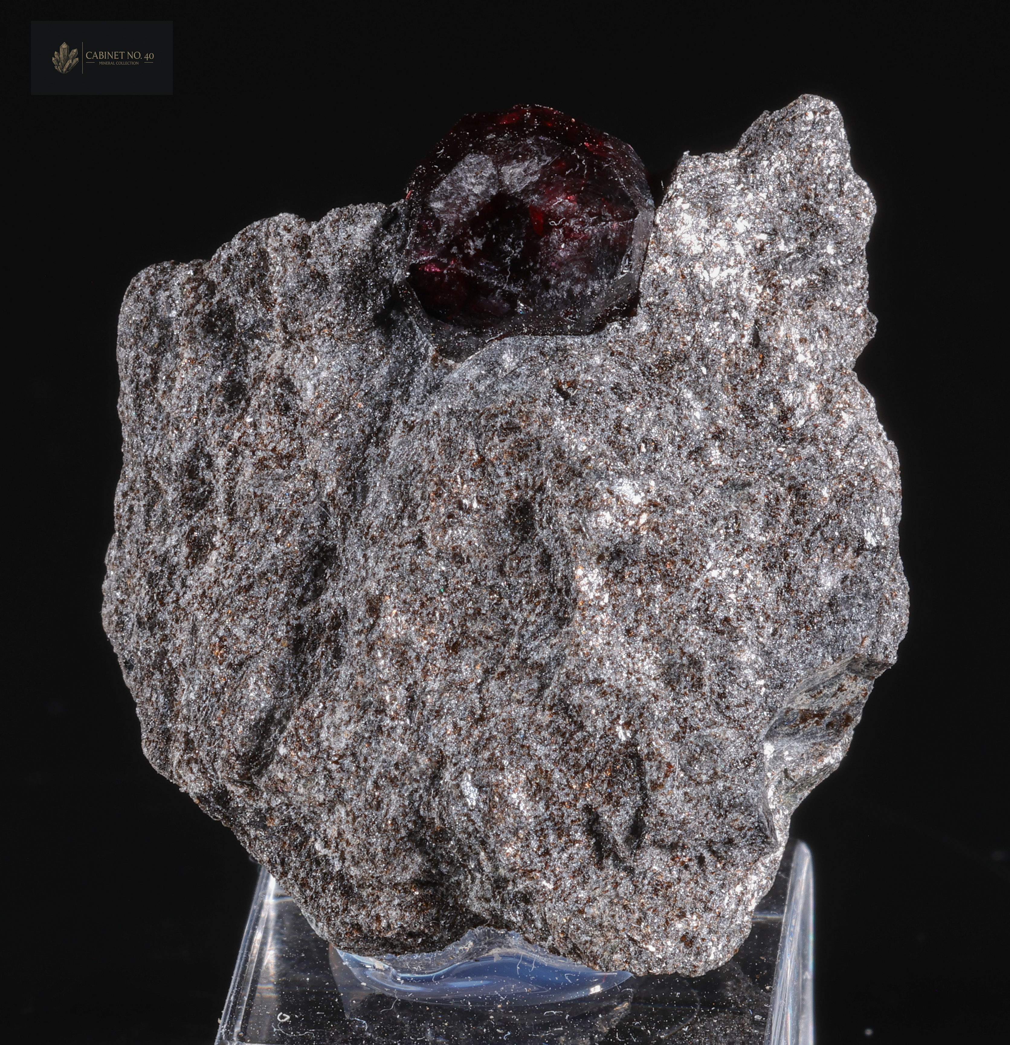 Almandine - ruby crystal on matrix from Altay Mine - Altay Mine, Koktokay pegmatite field (Keketuohai pegmatite field), Fuyun Co. (Koktokay Co.), Altay Prefecture (Aletai Prefecture), Ili Kazakh Autonomous Prefecture, Xinjiang