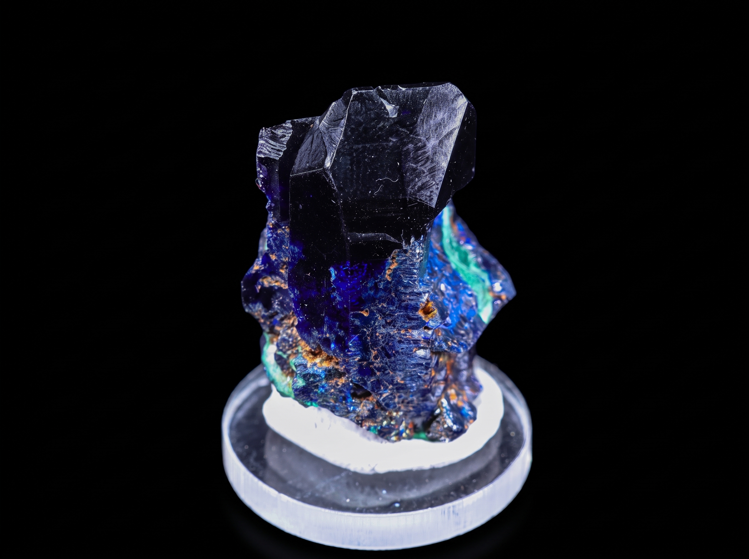Dark Blue Azurite with Malachite from Milpillas Mine - Milpillas Mine, Milpillas, Santa Cruz Municipality, Sonora