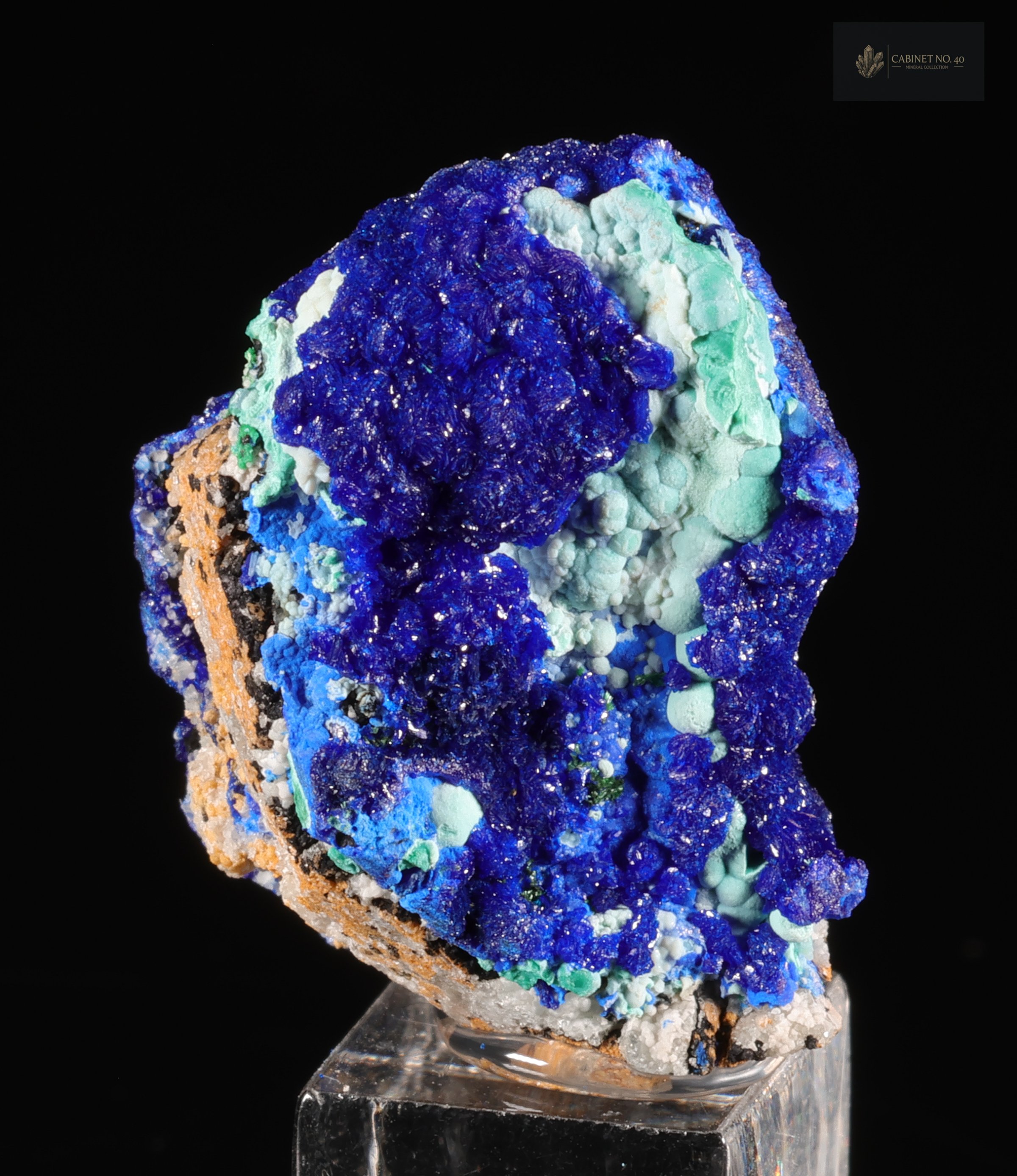 Intensely Blue Azurite with Malachite, Congo