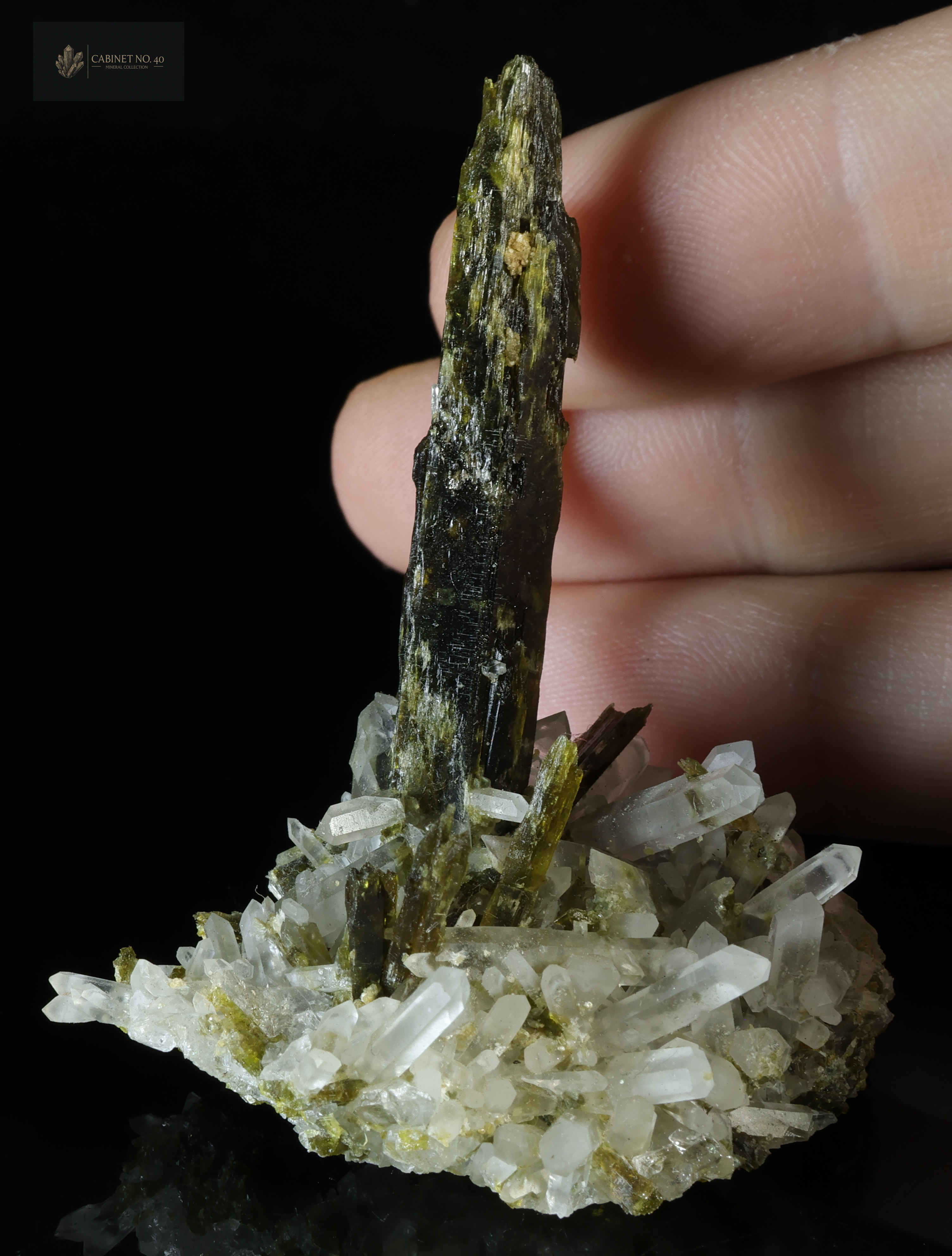 Dark Green Epidote with Quartz Crystals from Peru