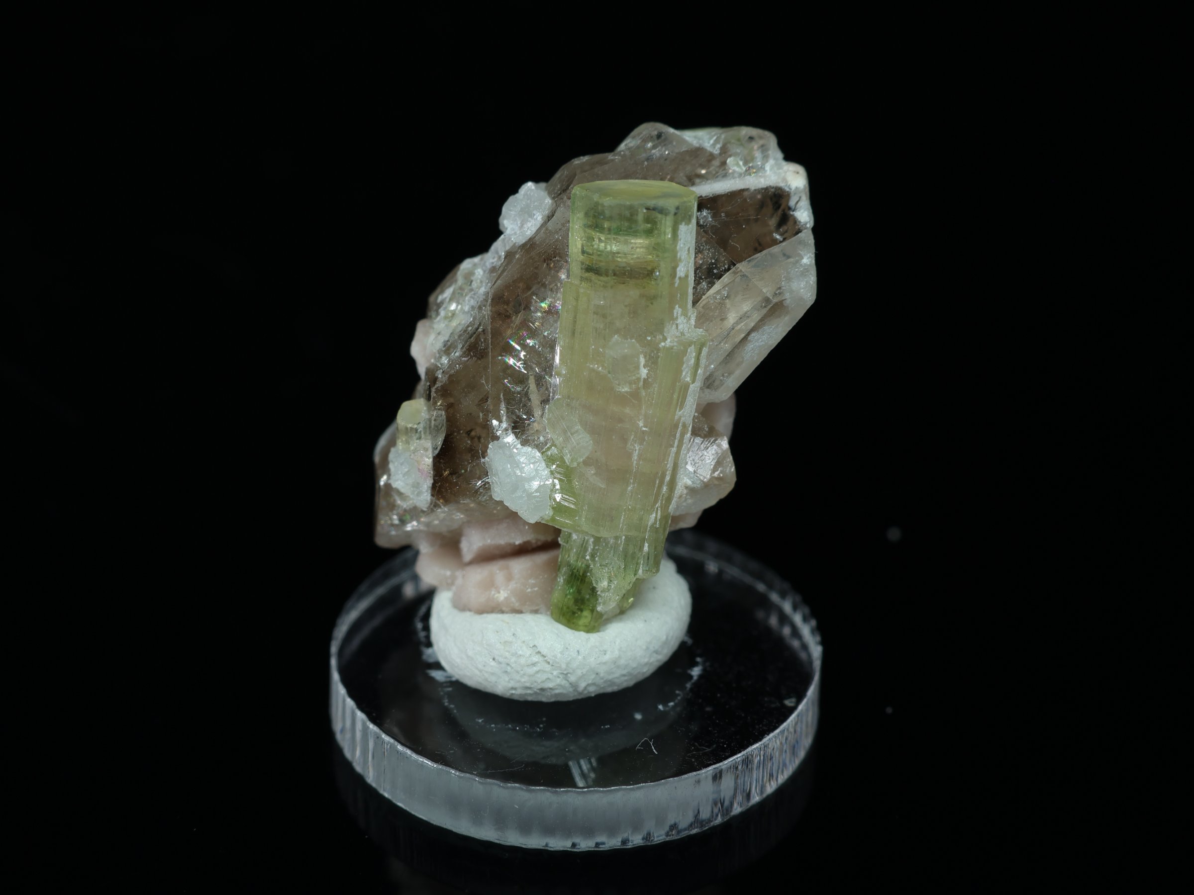 Green Tourmaline on Smoky Quartz from Afghanistan