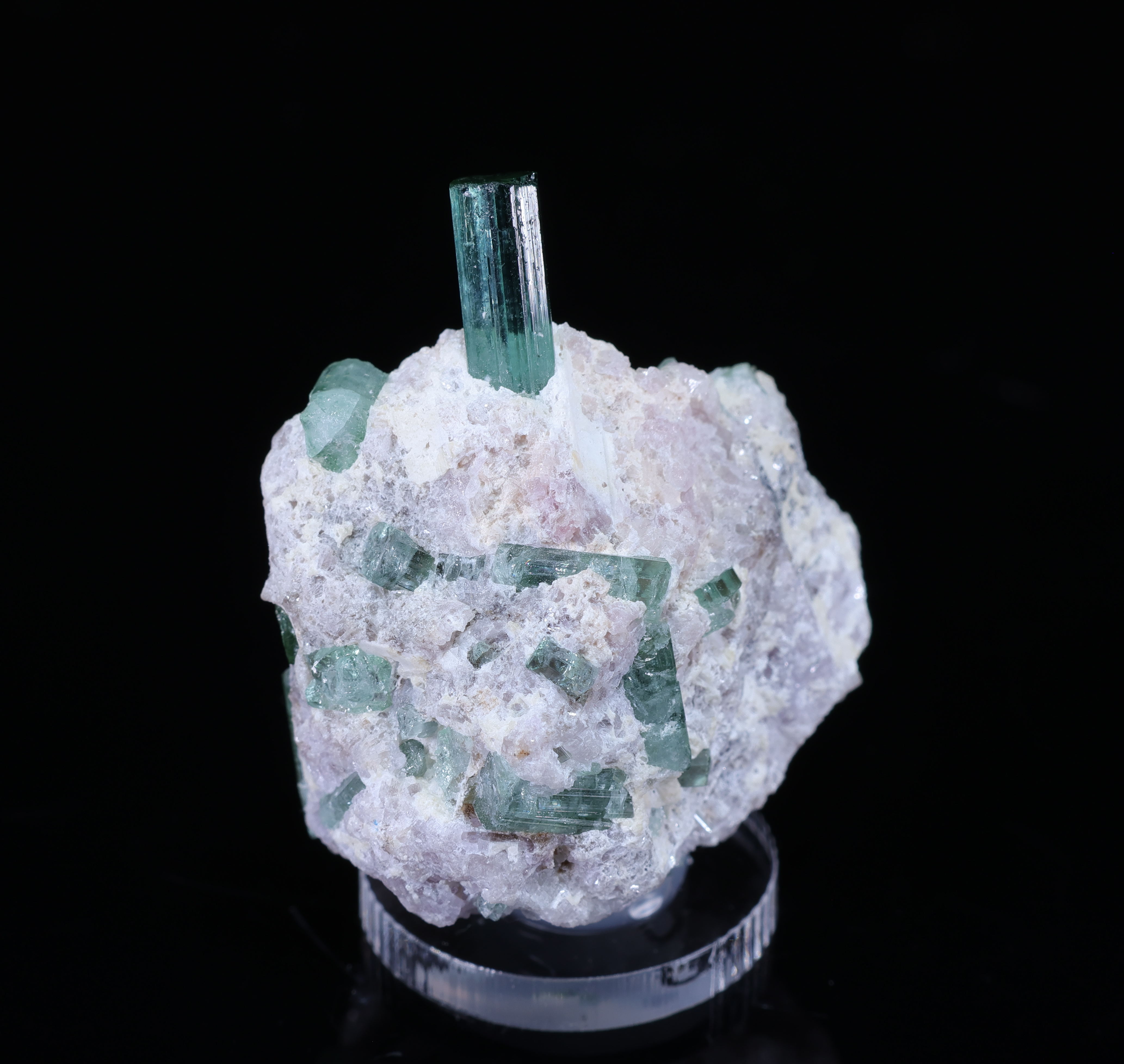 Green Elbait on Lepidolite from Pakistan
